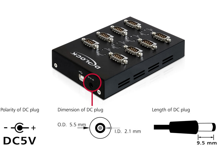 ממיר USB 2.0 עם 8 יציאות DB9 Serial RS-232 זכר צ'יפ Moschip - delock.israel