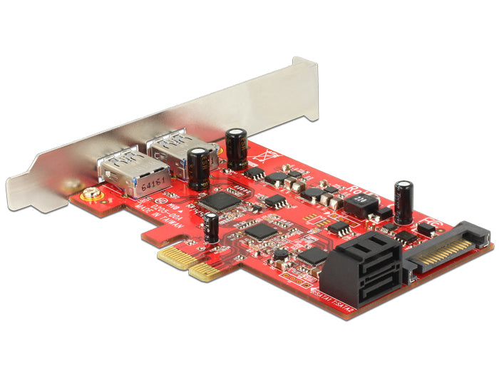 כרטיס PCIe x1 USB 3.0 5Gbps Low profile עם 2 יציאות USB-A חיצוניות + 2 יציאות SATA פנימיות - delock.israel