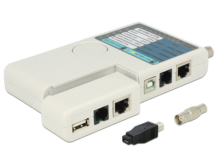 טסטר לבדיקת כבלי RJ45 / RJ12 / BNC / USB - delock.israel