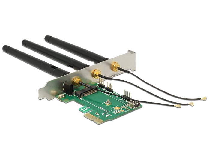 כרטיס PCI-E x1 עבור כונן M.2 SATA משולב עם 3 אנטנות RP-SMA 2dBi - delock.israel