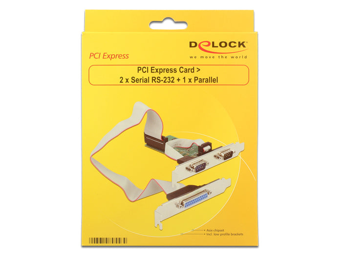 כרטיס PCIe x1 Serial RS-232 Low profile עם 2 יציאות DB9 + יציאת Parallel צ'יפ ASIX - delock.israel
