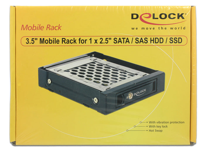 מגירה נשלפת 3.5″ עם הגנה מפני רעידות 360° לדיסק 2.5″ SATA / SAS HDD / SSD - delock.israel