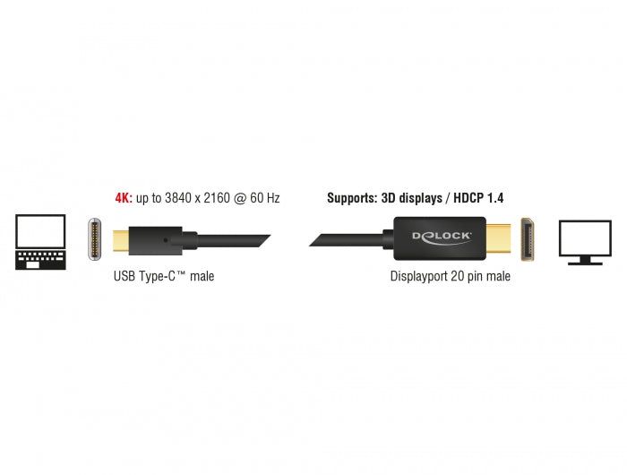 כבל תצוגה תקע USB-C לתקע DisplayPort 4K תומך 60 הרץ - delock.israel