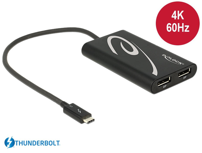 מתאם Thunderbolt™ 3 זכר ל- 2 יציאות DisplayPort 4K 60 Hz נקבה - delock.israel