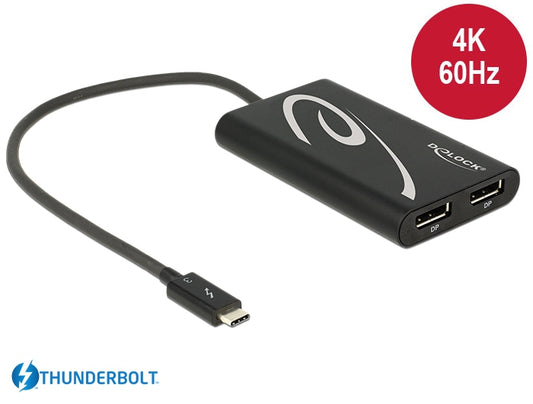 מתאם Thunderbolt™ 3 זכר ל- 2 יציאות DisplayPort 4K 60 Hz נקבה - delock.israel