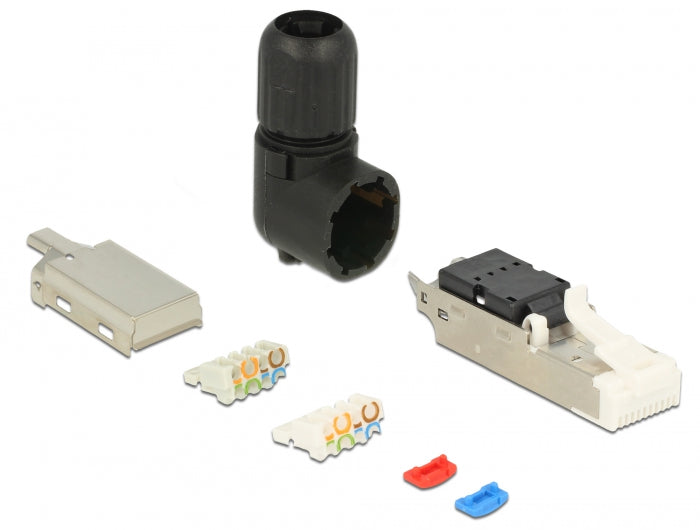 תקע רשת מסוכך RJ45 Cat.6A בזווית 90° ללא כלי עבודה - delock.israel