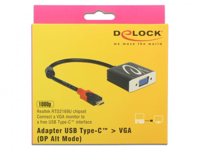 מתאם תצוגה תקע USB-C לשקע מסך VGA - delock.israel