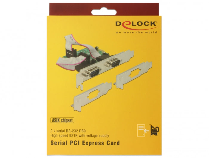 כרטיס PCIe x1 Serial RS-232 High Speed 921K Low profile עם 2 יציאות DB9 Voltage supply צ'יפ ASIX - delock.israel