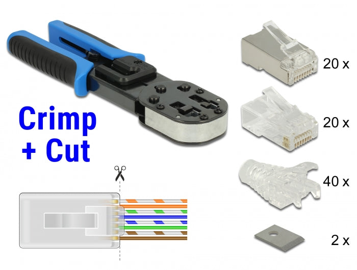 לוחץ כבל רשת RJ45 Crimp+Cut עבור קונקטורים עם פתח חזיתי - delock.israel