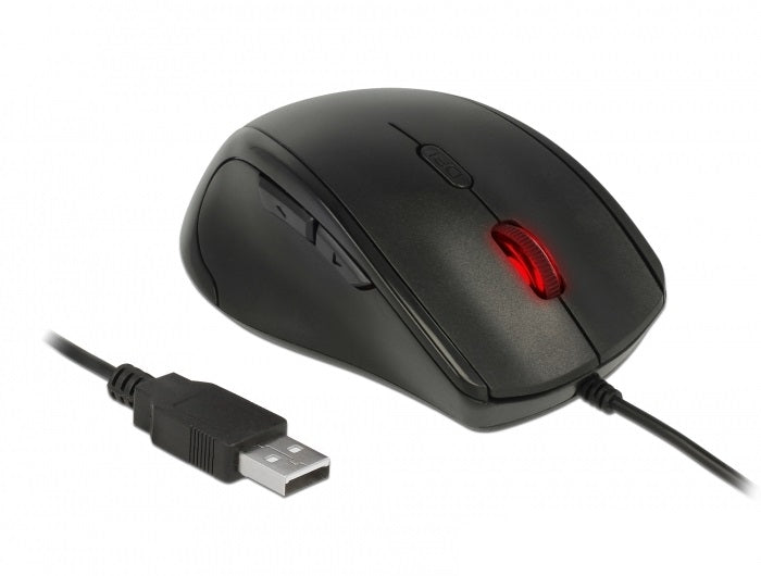 עכבר אופטי ארגונומי USB ליד שמאל עם 5 לחצנים - delock.israel