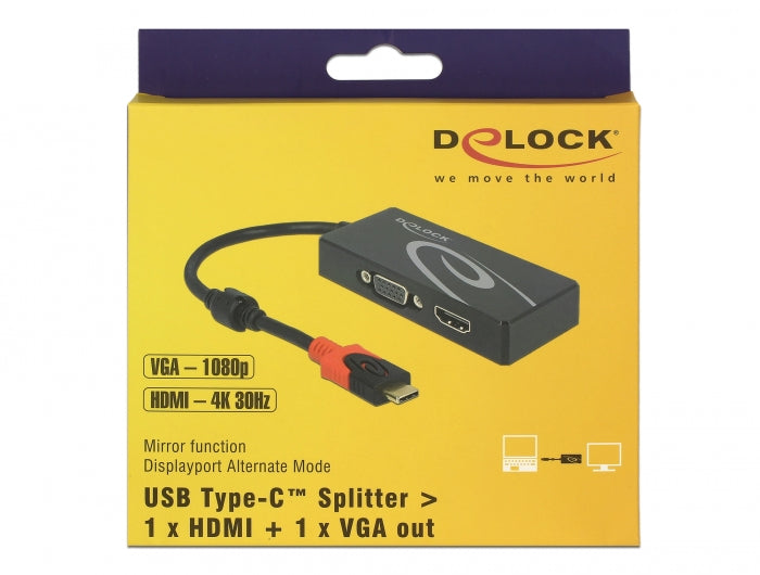 ספליטר USB-C 4K ל- 2 מסכים HDMI + VGA בו זמנית - delock.israel