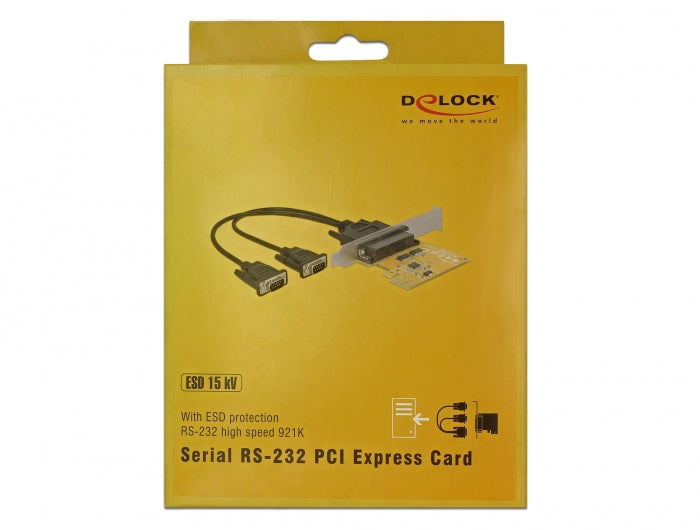 כרטיס PCIe x1 Serial RS-232 High Speed 921K ESD protection Low profile עם 2 יציאות DB9 צ'יפ Sunix - delock.israel