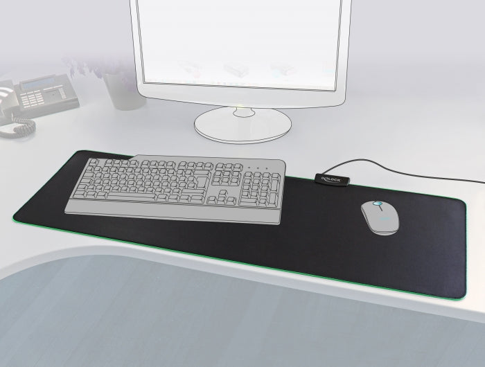 משטח עכבר USB ענק עם תאורת RGB - delock.israel