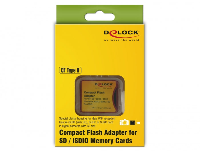 מתאם Compact Flash type 2 לכרטיסי זיכרון iSDIO (WiFi SD), SDHC, SDXC - delock.israel