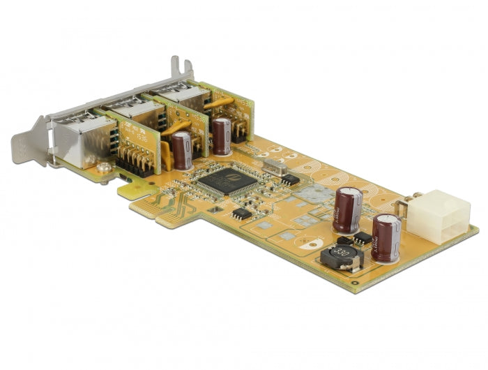 כרטיס PCIe x1 PoweredUSB Low profile עם 3 יציאות USB של 12 וולט צ'יפ Pericom - delock.israel