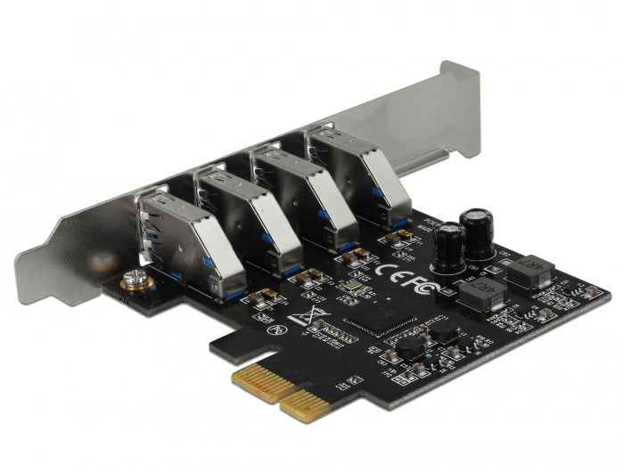 כרטיס PCIe x1 USB 3.0 5Gbps Low profile עם 4 יציאות USB-A תומך MacBook צ'יפ Fresco Logic - delock.israel