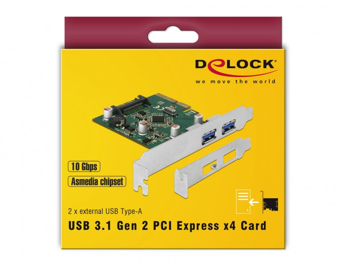 כרטיס PCIe x4 USB 3.2 Gen 2 10Gbps Low Profile עם 2 יציאות USB-A צ'יפ Asmedia - delock.israel