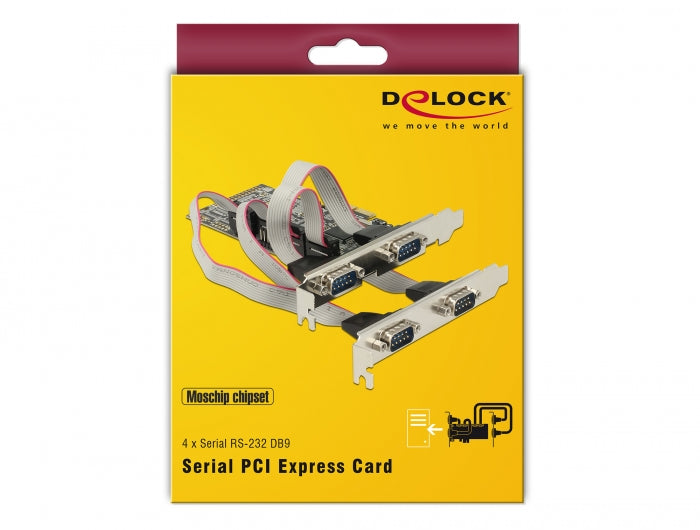 כרטיס PCIe x1 Serial RS-232 Low profile עם 4 יציאות DB9 צ'יפ Moschip MCS9904 - delock.israel