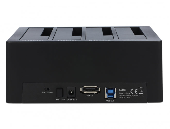 תחנת עגינה eSATA/USB 5Gbps עבור 4 כונני SATA HDD/SSD 2.5″/ 3.5″ עם פונקציית שכפול - delock.israel