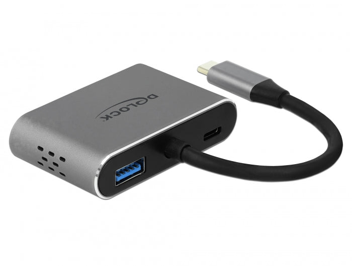 מתאם תצוגה USB-C לחיבור 2 מסכים HDMI 4K + VGA בו זמנית תומך PD 87 watt - delock.israel