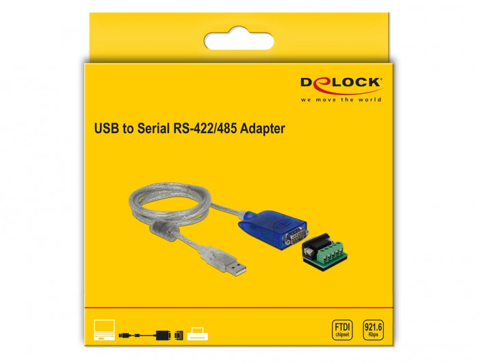 ממיר USB לתקע DB9 Serial RS-422/485 עם הגנת 15kV ESD וטווח טמפרטורות מורחב צ'יפ FTDI אורך 1.5 מטר - delock.israel