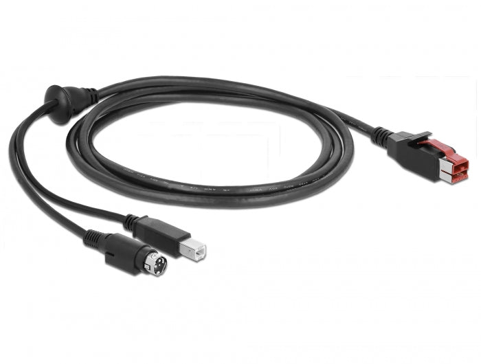 כבל USB עבור מדפסות קופה ומסופים תקע PoweredUSB 24V לתקע USB Type-B + Hosiden Mini-DIN 3 pin - delock.israel