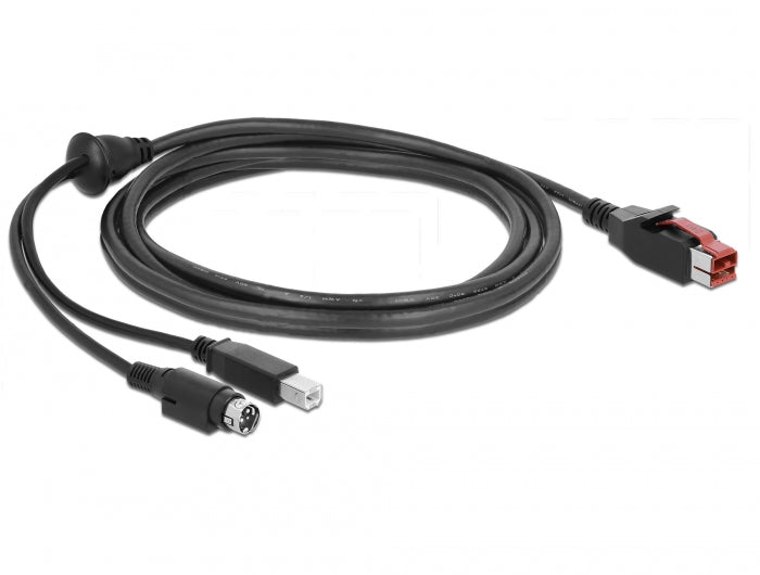 כבל USB עבור מדפסות קופה ומסופים תקע PoweredUSB 24V לתקע USB Type-B + Hosiden Mini-DIN 3 pin - delock.israel