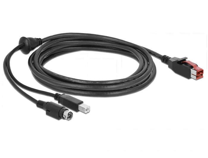 כבל USB עבור מדפסות קופה ומסופים תקע PoweredUSB 24V לתקע USB Type-B + Hosiden Mini-DIN 3 pin - delock.israel