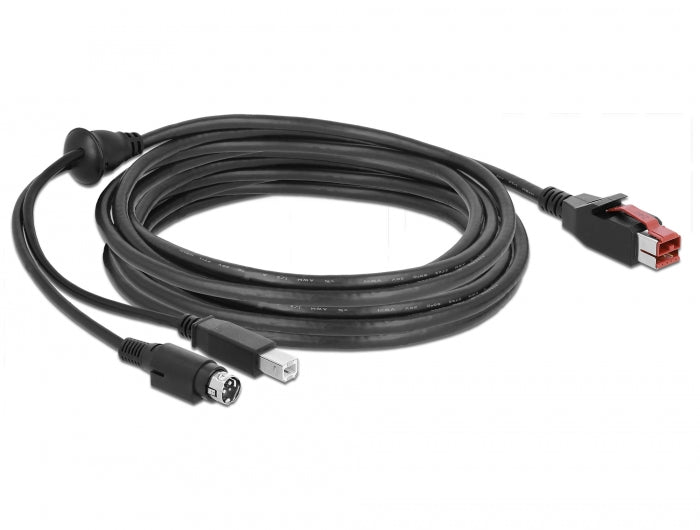 כבל USB עבור מדפסות קופה ומסופים תקע PoweredUSB 24V לתקע USB Type-B + Hosiden Mini-DIN 3 pin - delock.israel