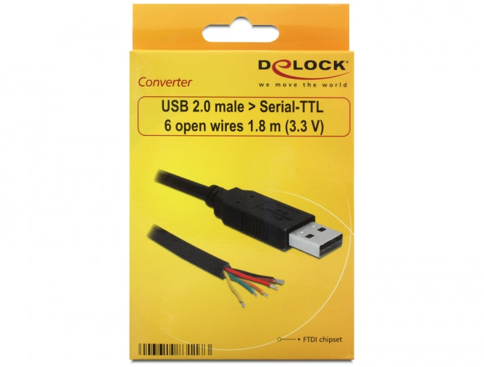 ממיר USB 2.0 זכר ל- TTL 3.3 V עם 6 גידים פתוחים - delock.israel