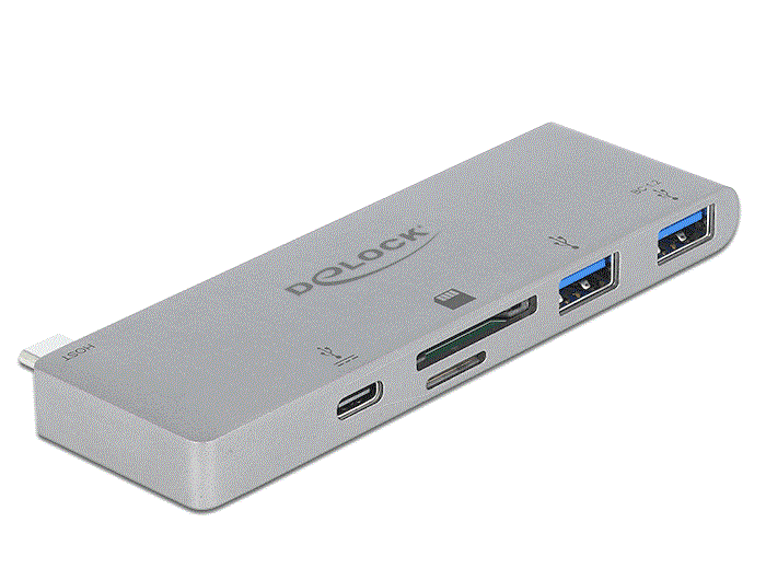 מפצל USB-C 3.2 5Gbps PD 100Watt עבור MacBook עם 2 פורט USB-A וקורא כרטיסים - delock.israel
