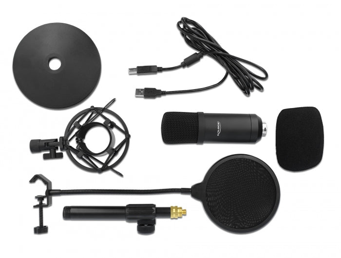 סט מיקרופון USB Condenser מקצועי להרצאות וגיימינג - delock.israel