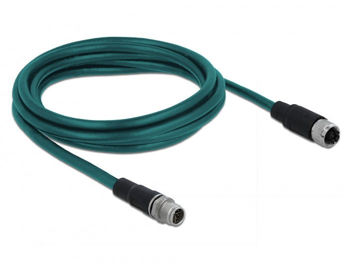 כבל רשת מאריך תעשייתי M12 Cat.6A PUR (TPU) תקע 8pin D-coded לשקע 8pin D-coded - delock.israel