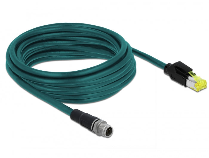 כבל רשת תעשייתי M12 Cat.6A PUR (TPU) תקע 8pin X-coded לתקע RJ45 Hirose - delock.israel
