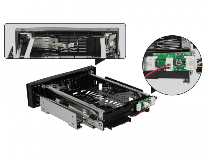 מגירה נשלפת 5.25″ כולל 2 מאווררים עבור כונן דיסק 3.5″SATA HDD/SSD - delock.israel