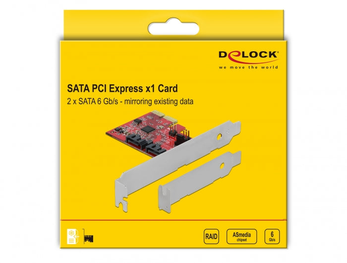 כרטיס SATA PCI-E x1 עם 2 יציאות SATA 6 Gb/s תומך RAID 1 Mirroring existing data - delock.israel