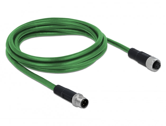 כבל רשת מאריך תעשייתי M12 PROFINET PUR (TPU) תקע 4pin D-coded לשקע 4pin D-coded - delock.israel