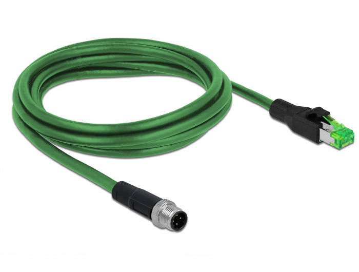 כבל רשת תעשייתי M12 PVC תקע 4pin D-coded לתקע RJ45 - delock.israel
