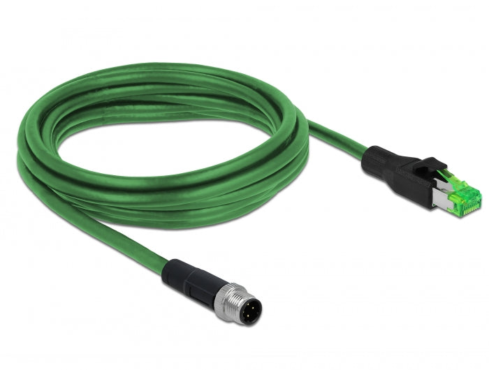 כבל רשת תעשייתי M12 PVC תקע 4pin D-coded לתקע RJ45 - delock.israel