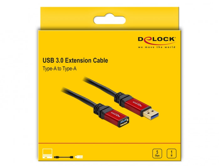 כבל מאריך USB-A 3.0 5Gbps Red metal ז/נ - delock.israel