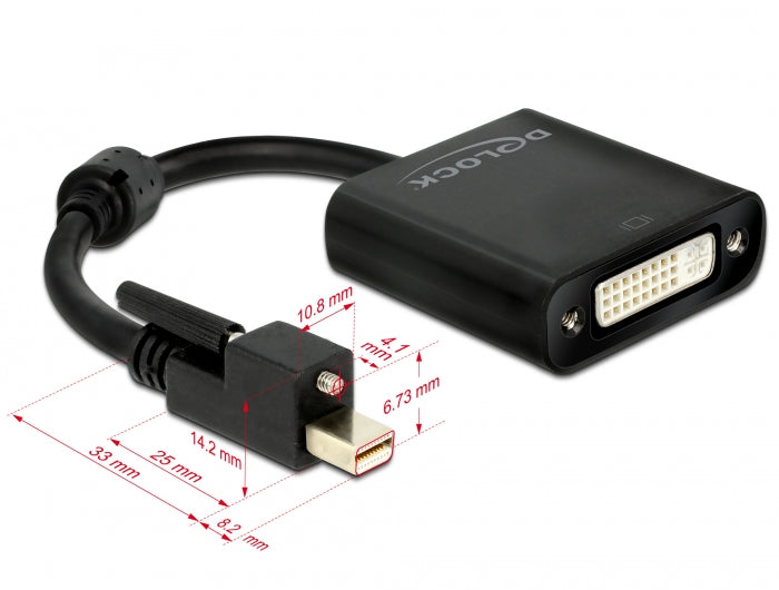 מתאם תצוגה מיני DisplayPort 1.2 אקטיבי עם בורג נעילה לחיבור מסך DVI 4K - delock.israel