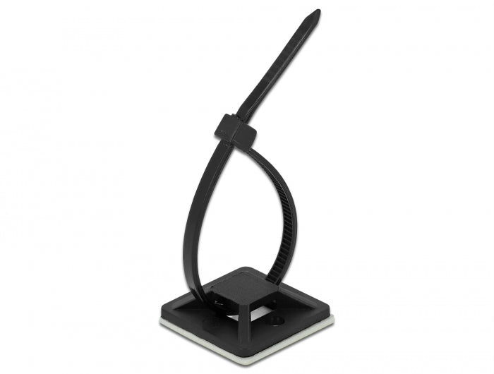 תפסן אזיקונים בהדבקה שחור עם אזיקון לחיבור כבלים - delock.israel