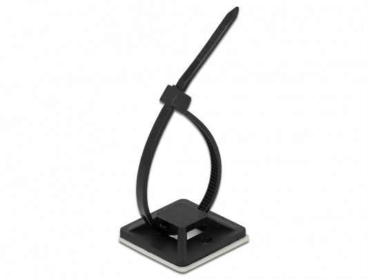 תפסן אזיקונים בהדבקה שחור עם אזיקון לחיבור כבלים - delock.israel