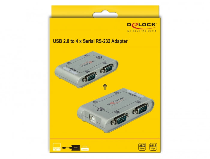 ממיר USB 2.0 עם 4 יציאות DB9 Serial RS-232 זכר צ'יפ ASIX - delock.israel