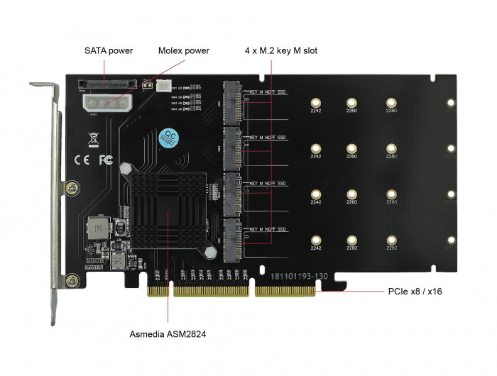 כרטיס גיימינג PCI-E x 8 /x16 עם מאוורר קירור עבור 4 כוננים M.2 NVMe - delock.israel