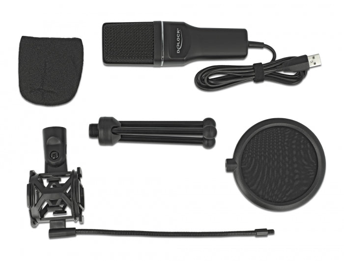 סט מיקרופון USB מקצועי להרצאות גיימינג ושירה - delock.israel