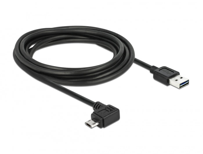 כבל EASY-USB 2.0 תקע Micro-B בזווית צד 90° לתקע USB-A עם מחברים דו כיווניים - delock.israel