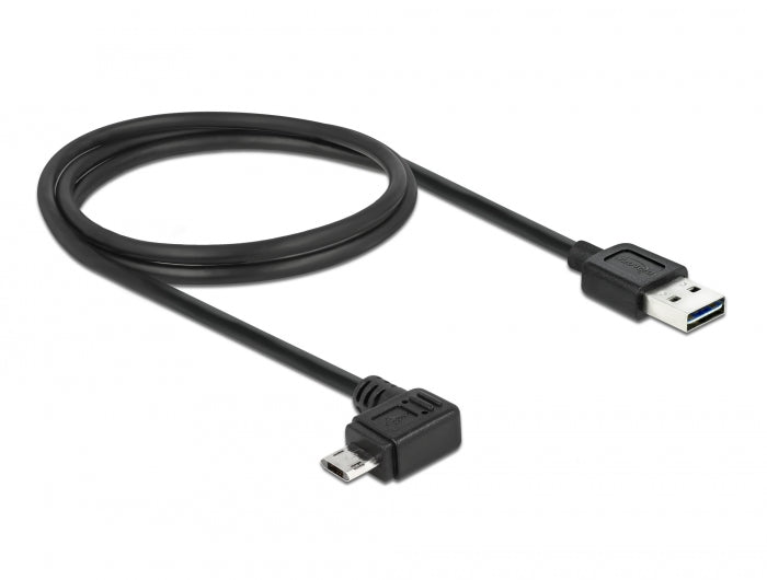 כבל EASY-USB 2.0 תקע Micro-B בזווית צד 90° לתקע USB-A עם מחברים דו כיווניים - delock.israel