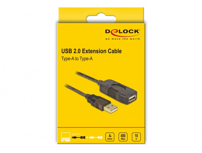 כבל מאריך אקטיבי USB-A 2.0 ז/נ אורך 10 מטר - delock.israel