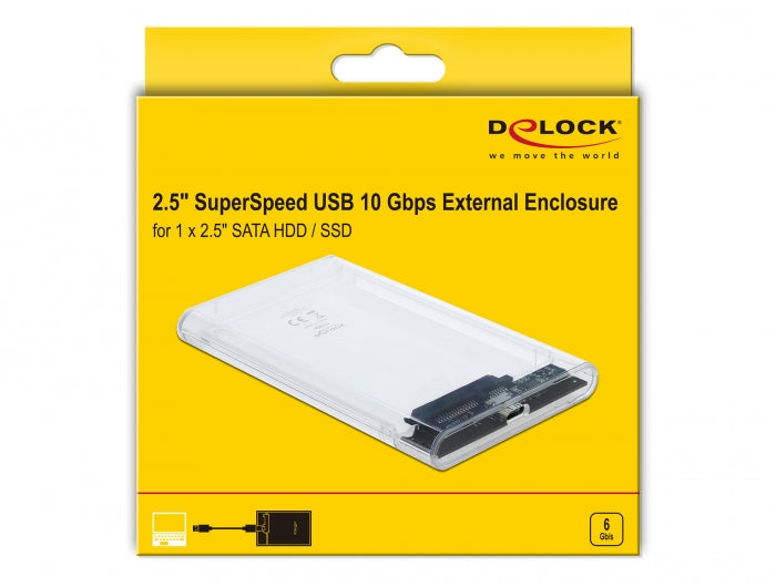 מארז חיצוני שקוף USB 3.1 Gen 2 עבור כונן דיסק 2.5″SATA HDD/SSD 4TB - delock.israel
